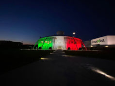 Il tricolore illumina l’avveniristico Kerakoll GreenLab